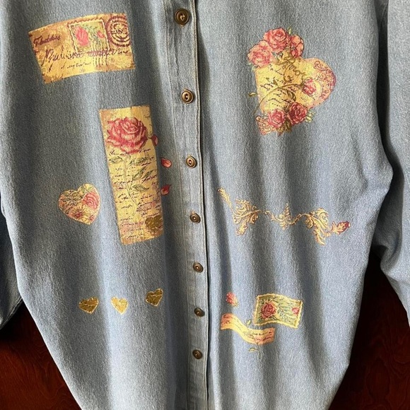 Vintage, long sleeve, chambray floral, rose shirt - Picture 4 of 4